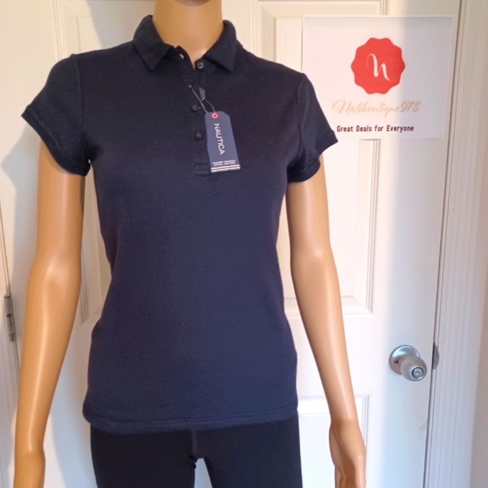 Nautica Girls School Uniform Short Sleeve Performance Polo Navy Blue Size L